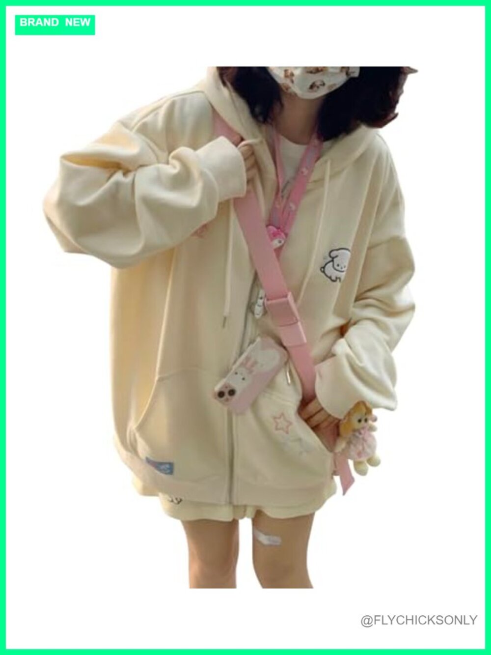 Kawaii Lolita Zip Up Hoodie Fleece Lined Oversized Cartoon Embroidered Top
